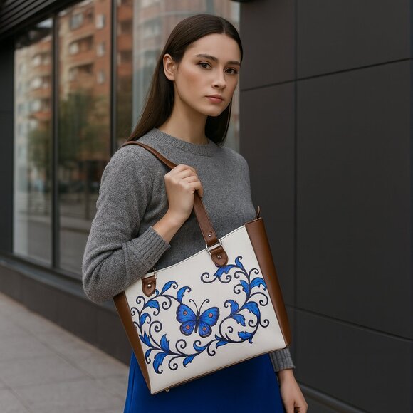 Printed Leather Shoulder Tote Bag for Women–Sling Bag Daily Use Purse for Office - Picture 2 of 10